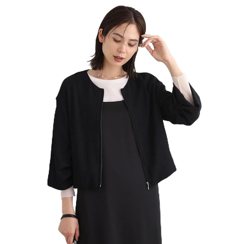 インディヴィ ブルゾン|ジャンバー 洗える|UVケア|SETUP バルーンスリーブブルゾン レディース ブラック 019 36 S 0