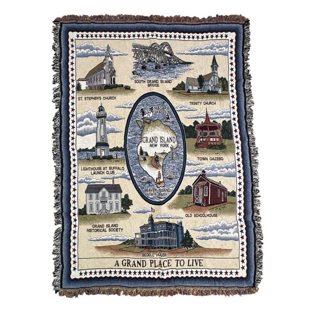 ラグ ブランケット マルチカバー タペストリー 名所 ニューヨーク州 グランドアイランド ガゼボ 教会 灯台 歴史 Rug Throw Blanket Landmarks 2432