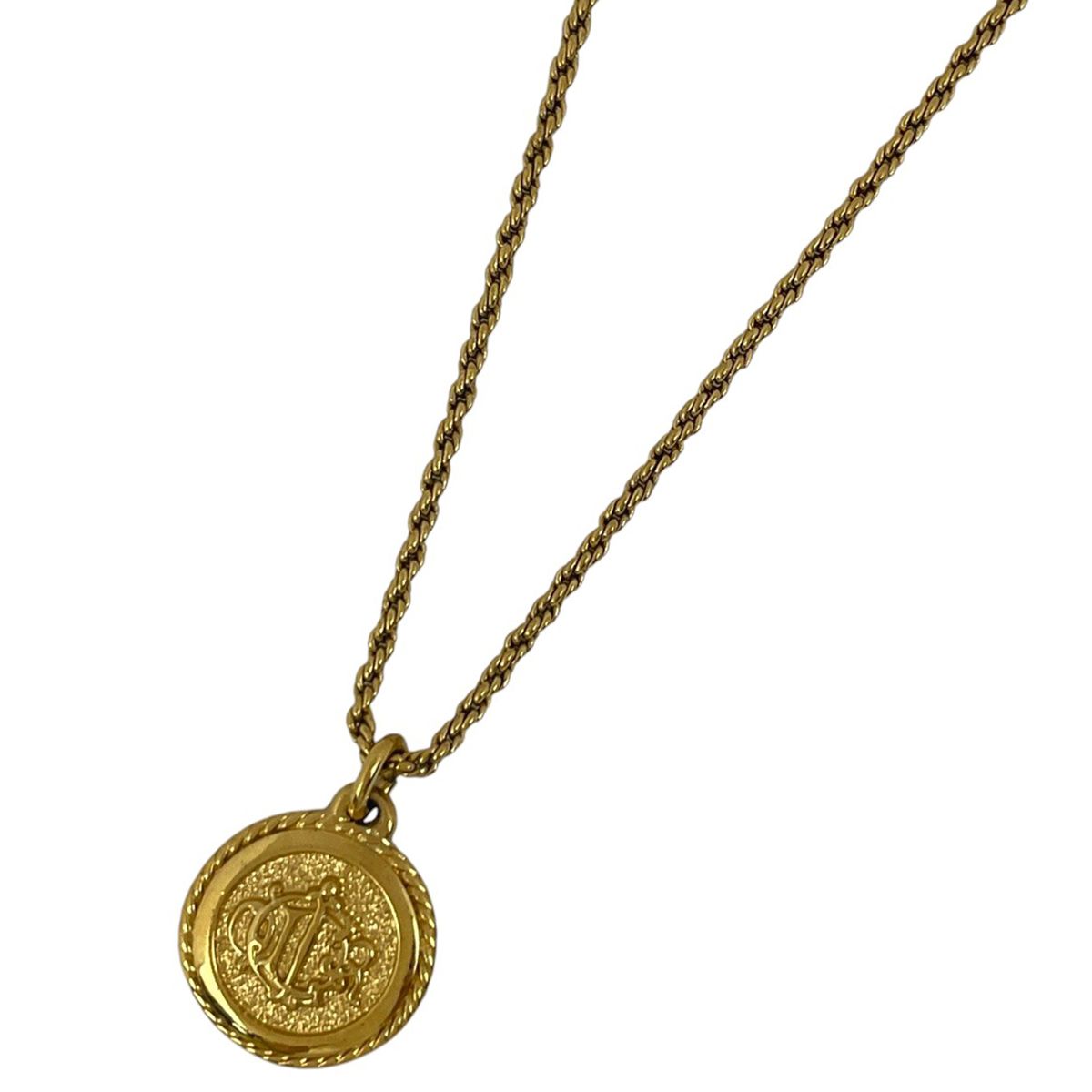 クリスチャンディオール Christian Dior ロゴ ラウンド ネックレス 丸型 GP ゴールド レディース