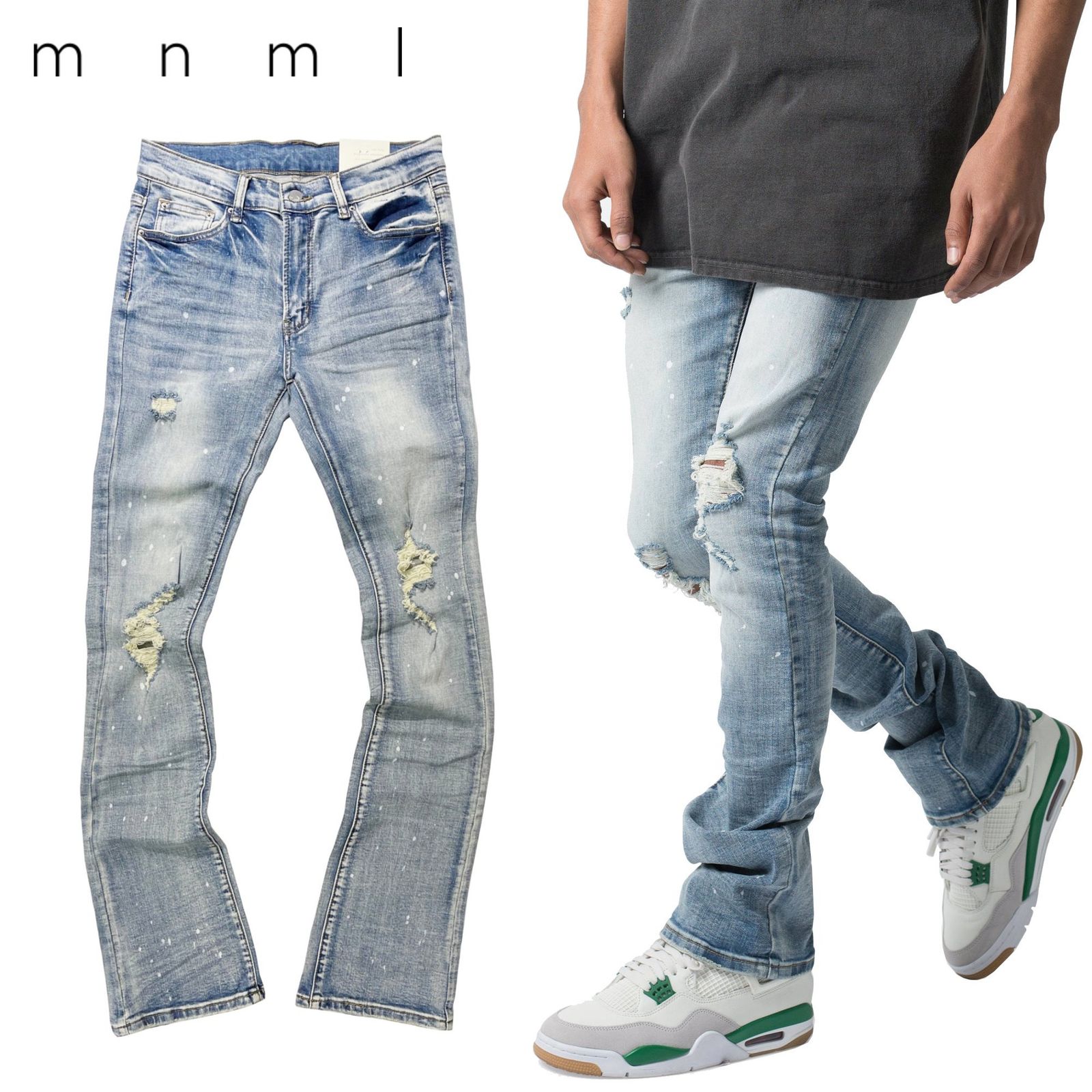 mnml X598 フレアカット スキニー デニム パンツ ブルー 青 SKINNY 