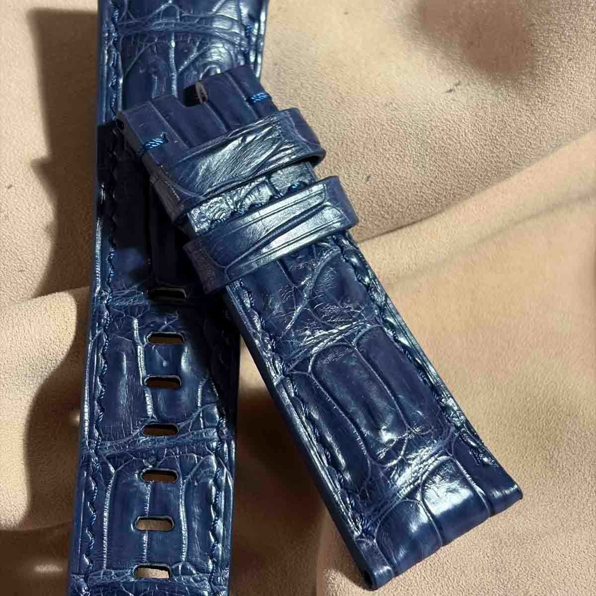 cro-2005 クロコダイル 腕時計ベルト ネイビー (ラグ幅26 mm