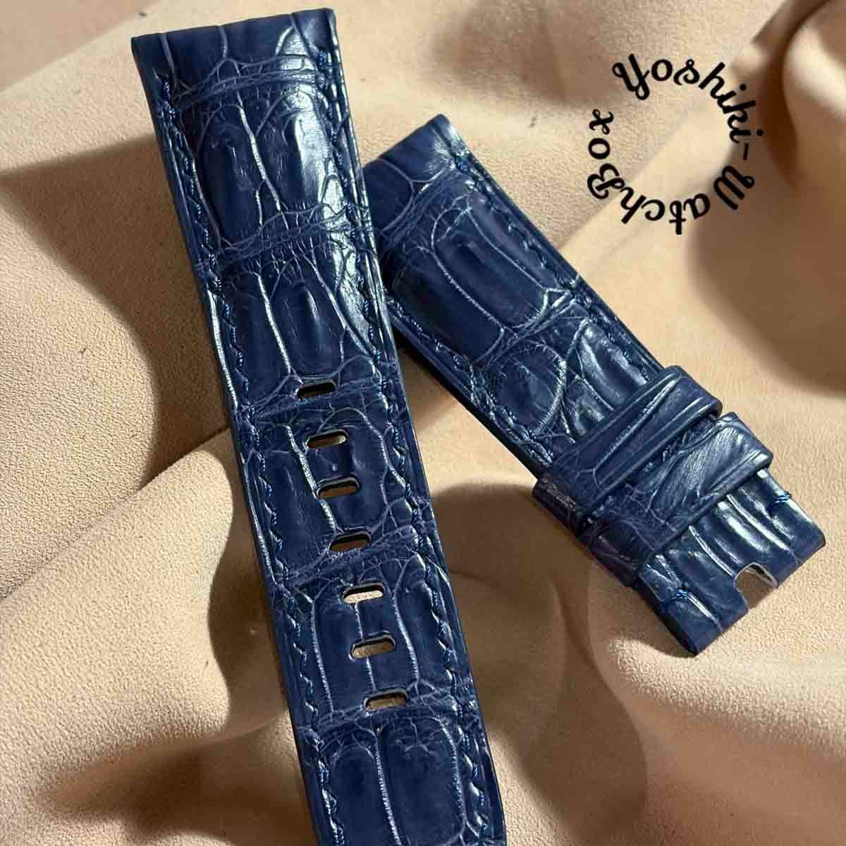 cro-2005 クロコダイル 腕時計ベルト ネイビー (ラグ幅26 mm