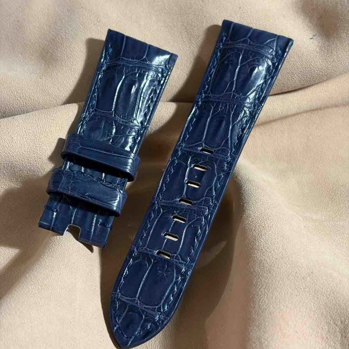 cro-2005 クロコダイル 腕時計ベルト ネイビー (ラグ幅26 mm