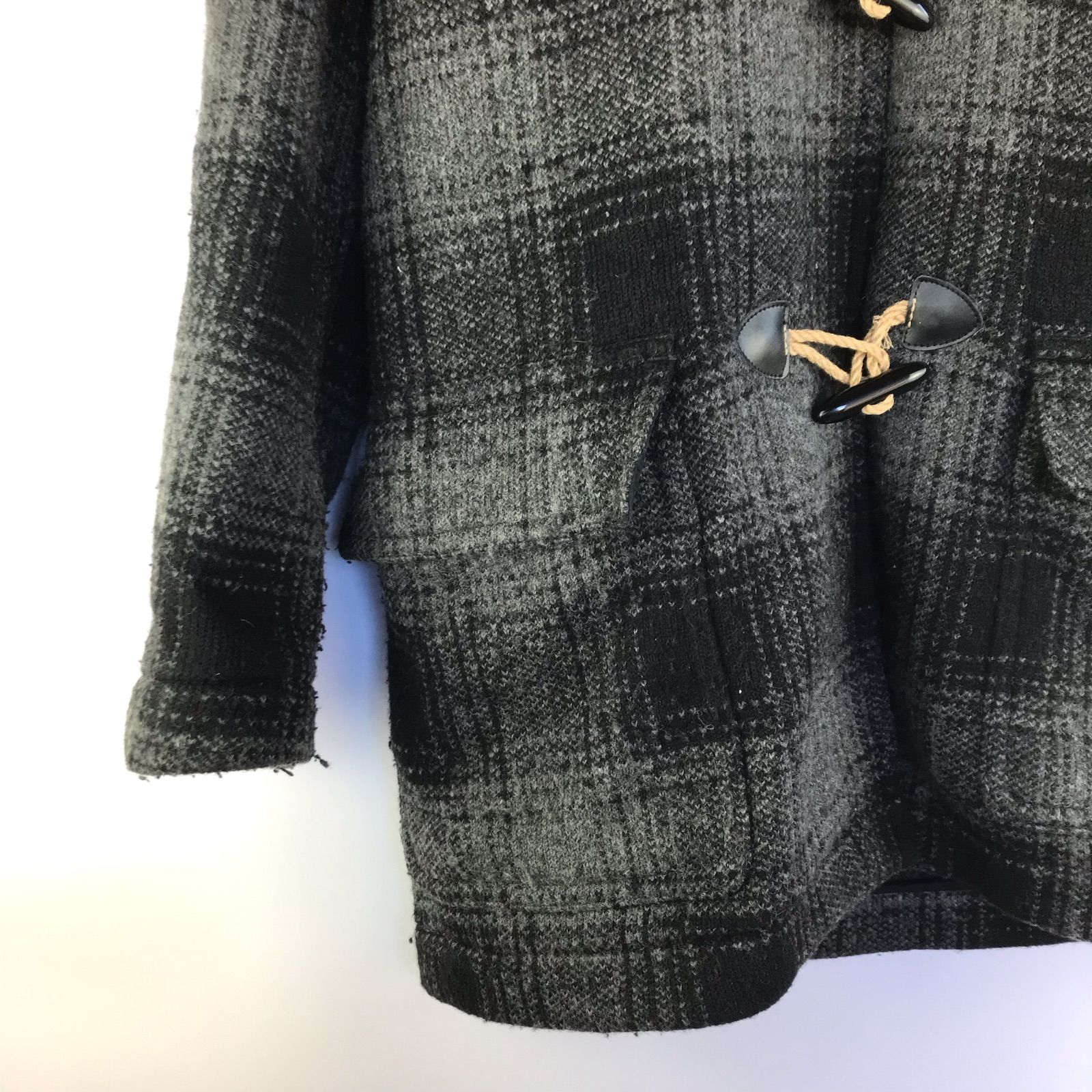 OLD GAP チェックダッフルコート メンズ L ブラック×グレー