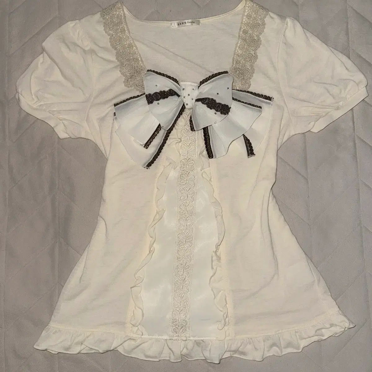 AXES femme アクシーズファム 必須アイテム リー リボン 半袖 ブラウス ラテ ギャル