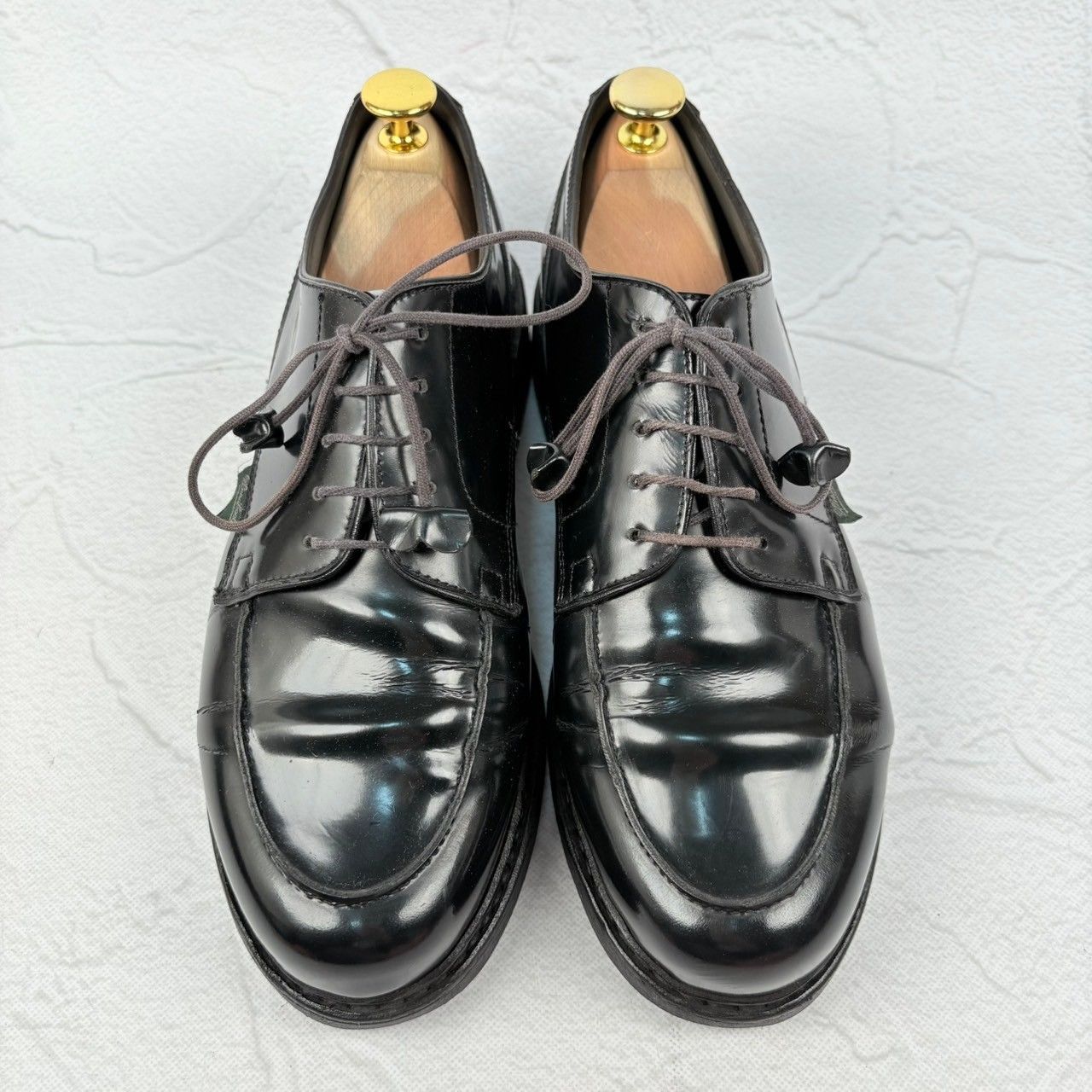 パラブーツ シャンボード Uチップ 外羽根 ガラスレザー 黒 ブラック UK 6 | 24.5 cm