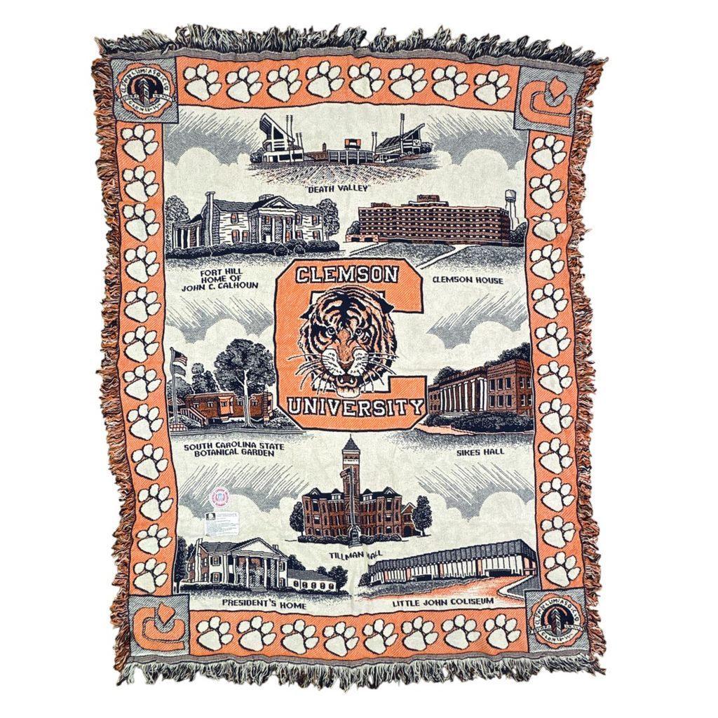 ラグ ブランケット マルチカバー タペストリー ♥シール付き 名所 サウスカロライナ州 クレムソン大学 カレッジ タイガー マスコット アニマル 足跡 Rug Throw Blanket Landmarks 2452