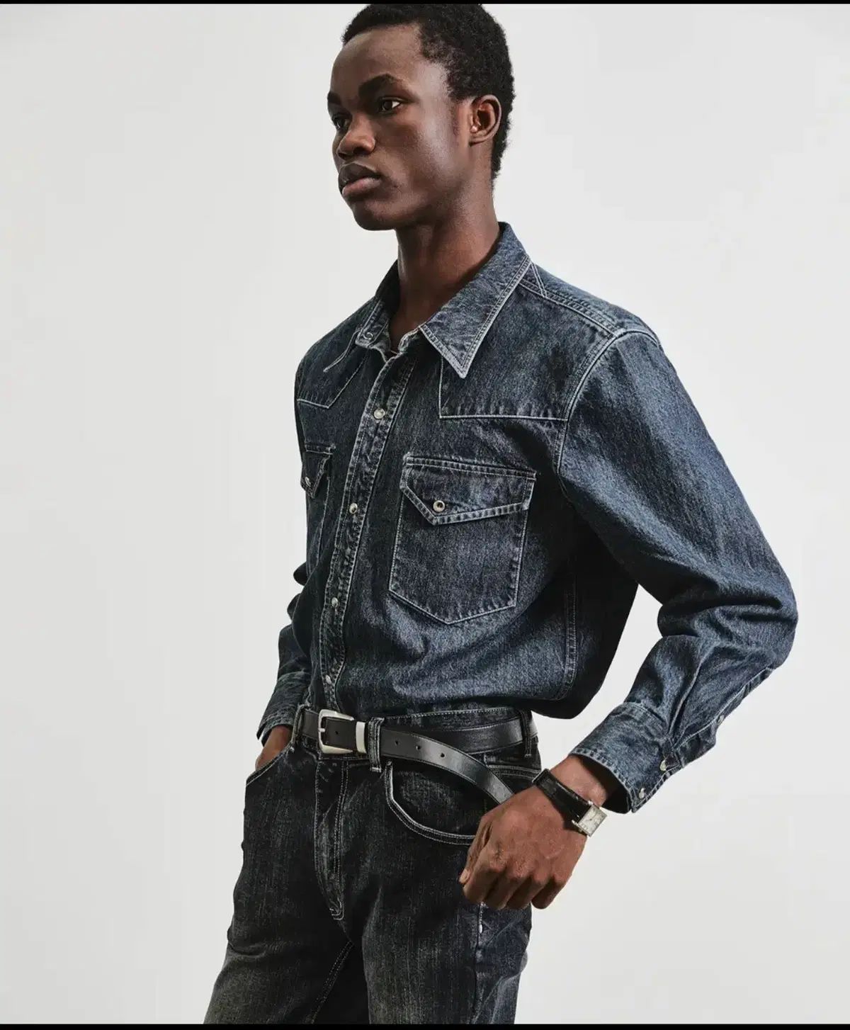 LMOOD エルムード デニム ウェスタン シャツ ダークブルー