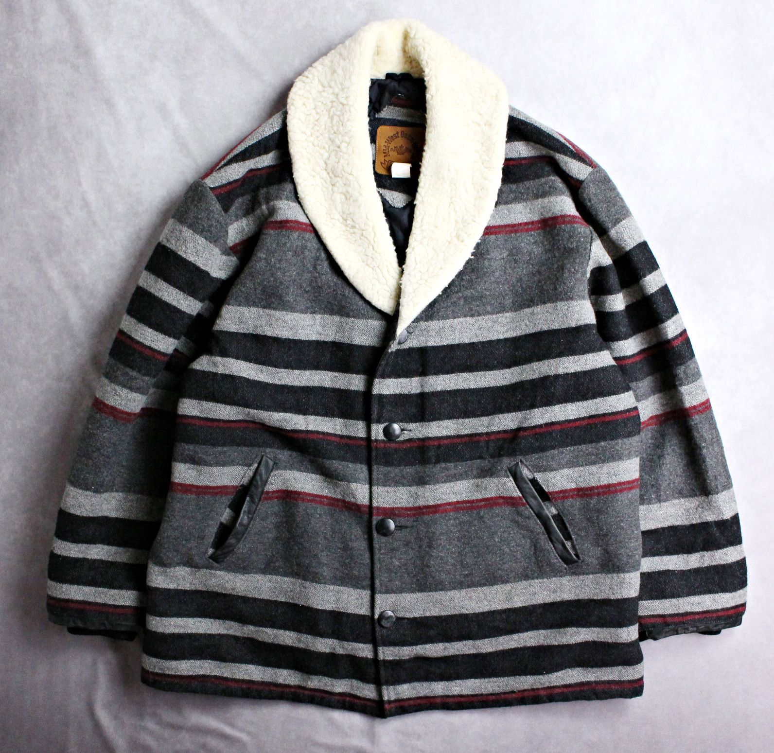 MID-WEST GARMENT カナダ製 ネイティブボーダー 襟ボアウール ランチコート ハーフコート ビッグシルエット XXLサイズ相当