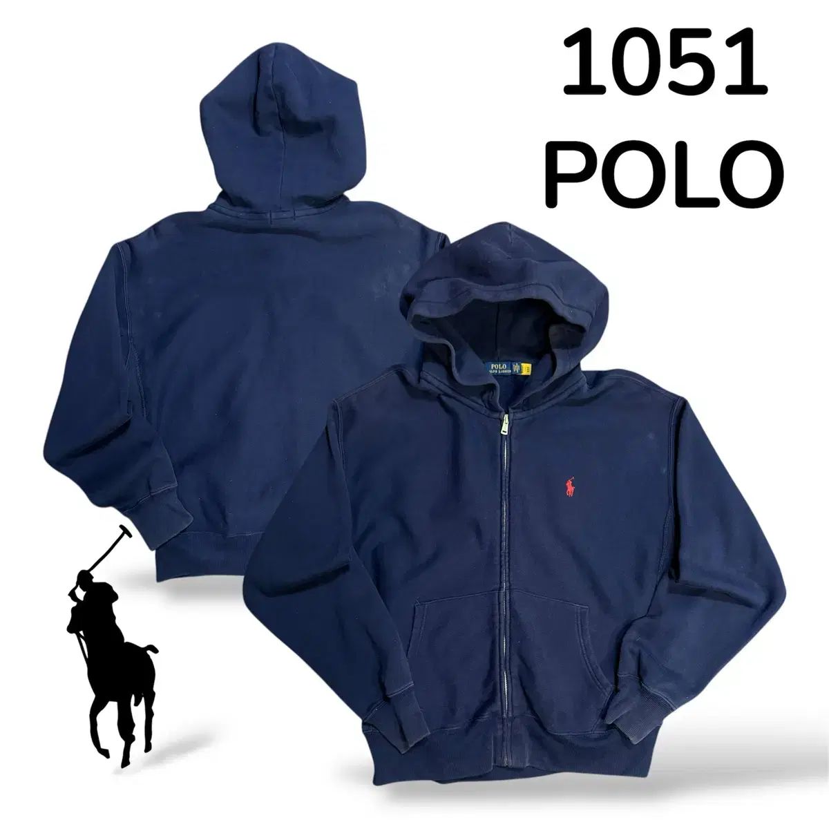ポロ ネイビー レッドロゴ フード ジップアップ L