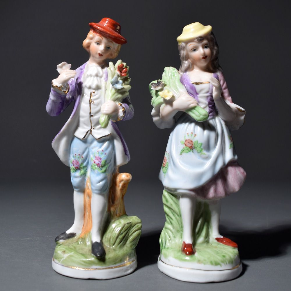 ヨーロッパ 磁器人形 フィギュリン ペア 置物 ブロカント ヴィンテージ