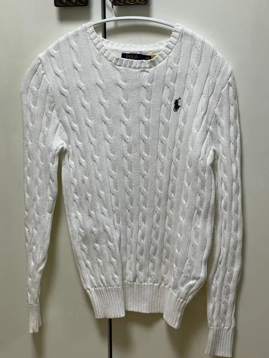 ポロラルフローレン 白 Uネック ケーブル ニット M