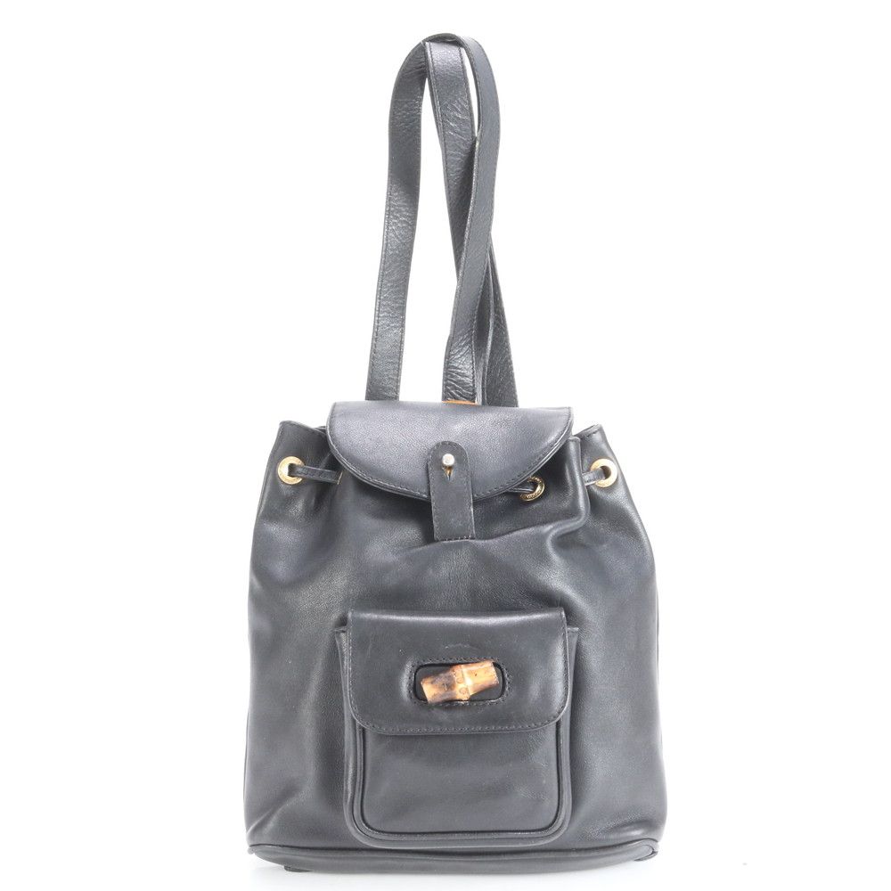 美品 ヴィンテージ オールド グッチ バンブー レザー リュックサック