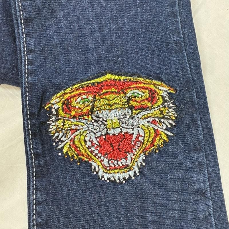 エドハーディー 虎 刺繍 ロゴ プリント ラインストーン ストレッチ
