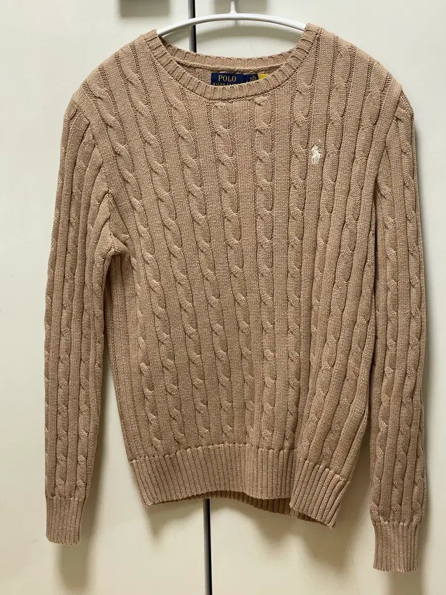 ポロラルフローレン ベージュ Uネック ケーブルニット M