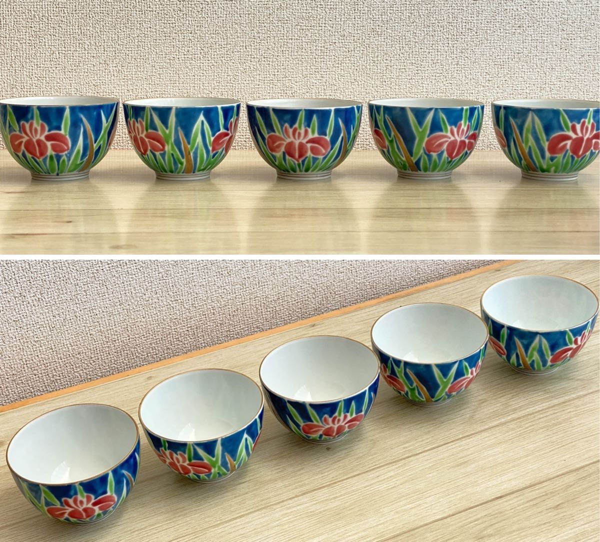 京焼　清水焼　平安　瑞泉造　青華　煎茶碗　五客　星悠丈書付箱　V　R7293 染付鳥獣戯画 煎茶碗揃え 陵泉 - 京焼清水焼 松韻堂