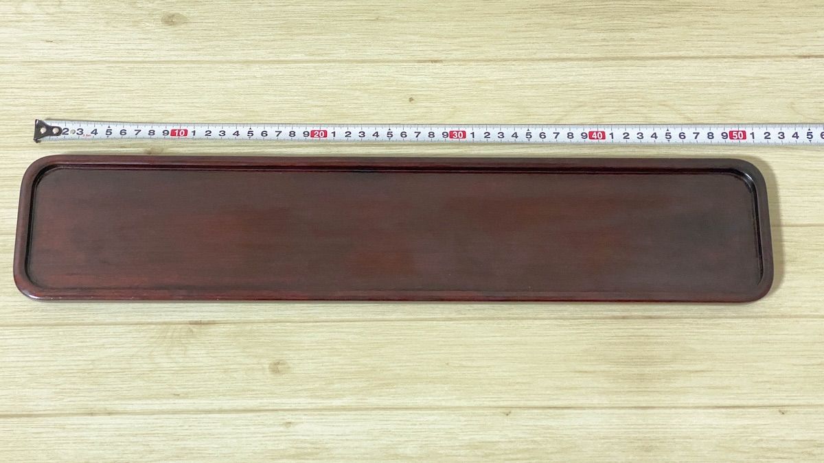 TK242】宗家 唐木 無垢材 一文字盆 茶器 箱入 煎茶道具 長盆 煎茶盆