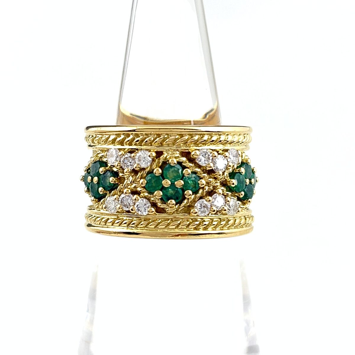 YANES ヤーネス エメラルド デザインリング YG イエローゴールド 指輪 メレダイヤ リング 13号 750 ダイヤモンド レディース