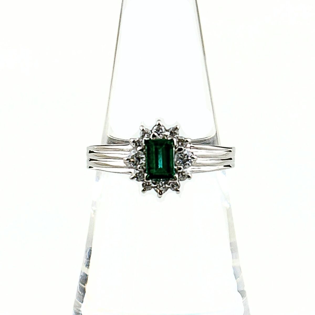 エメラルド デザインリング プラチナ 指輪 メレダイヤ リング 12号 Pt 850 ダイヤモンド レディース