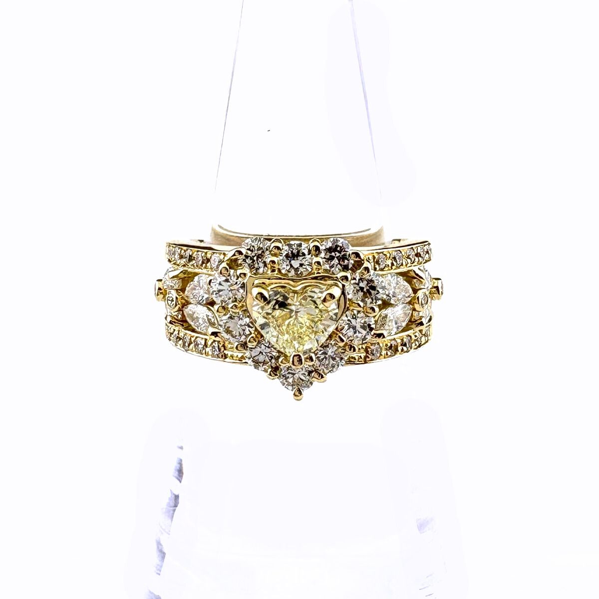 ハートモチーフ デザインリング YG イエローゴールド 指輪 メレダイヤ リング 12号 K 18 ダイヤモンド レディース