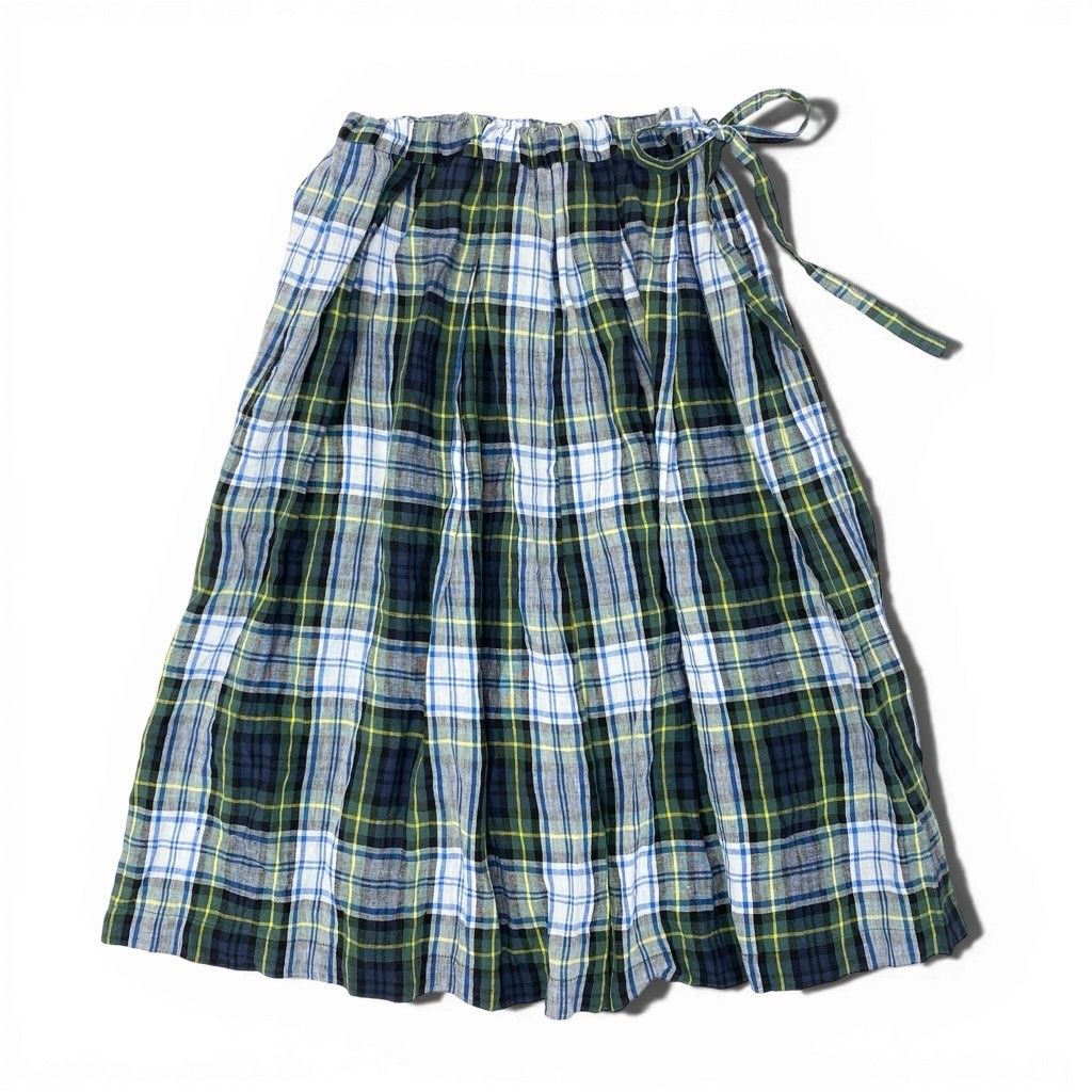 1 a 8 O’NEIL OF DUBLIN オニールオブダブリン Bshop別注 アイルランド製 ロングスカート チェックスカート グリーン系 リネン レディース 女性用u 02 t