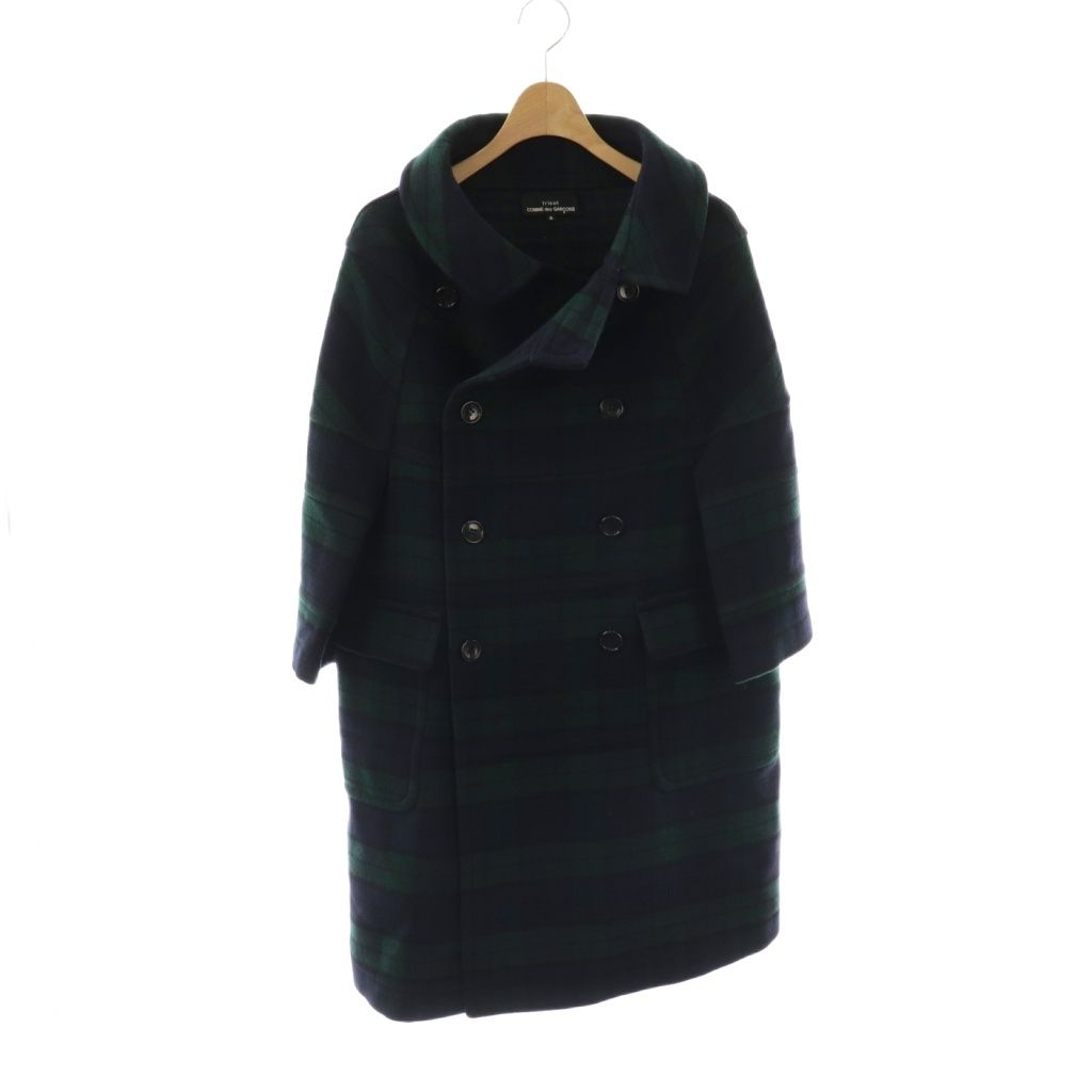 トリココムデギャルソン tricot COMME des GARCONS TH-C 015 AD 2011 チェック ウール コート S グリーン ネイビー |HK OS