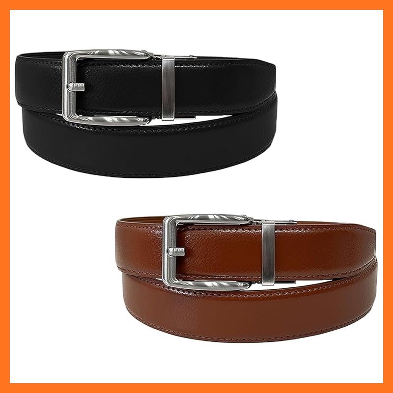 FRANK GERALD ベルト ビジネス 大きいサイズ オートロック 本革 穴なし 耐久性 紳士 学生 スーツ 制服 バックル ベルト2本 セット き メンズ 3.スムースブラック×スムースダークブラウン 0