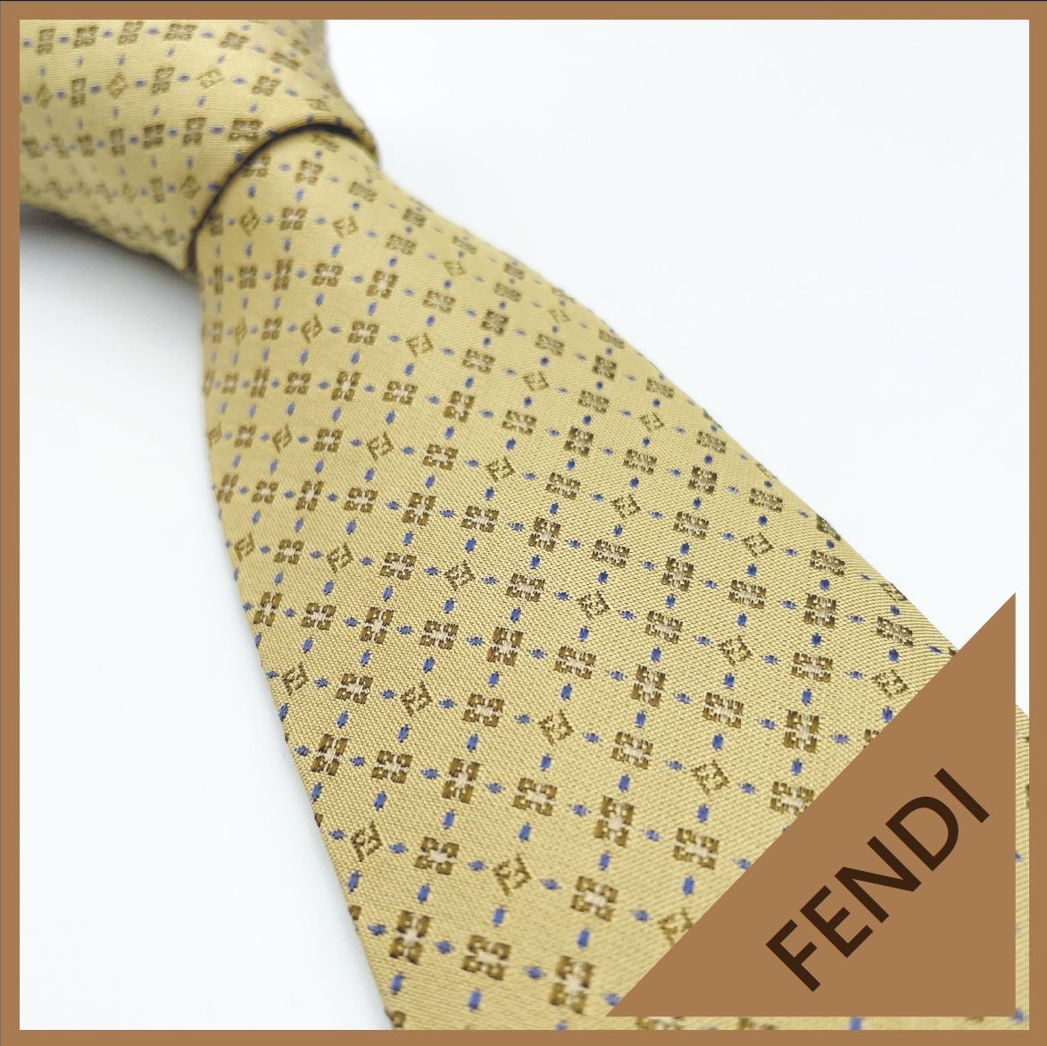 N177 新品未使用 フェンディ ズッカ柄 ゴールド ネクタイ メンズ ✱FENDI（フェンディ）✱ 美品 ネクタイ ズッカ柄 格子柄 ジャガード