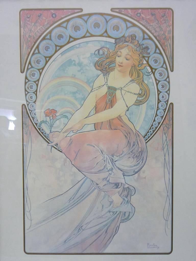 アルフォンス ミュシャ ポスター 四芸術 Alphonse Mucha 大型 90 x 70 cm イタリア製 額装 壁掛 アート 木目ヨーロピアン額アールヌーヴォー