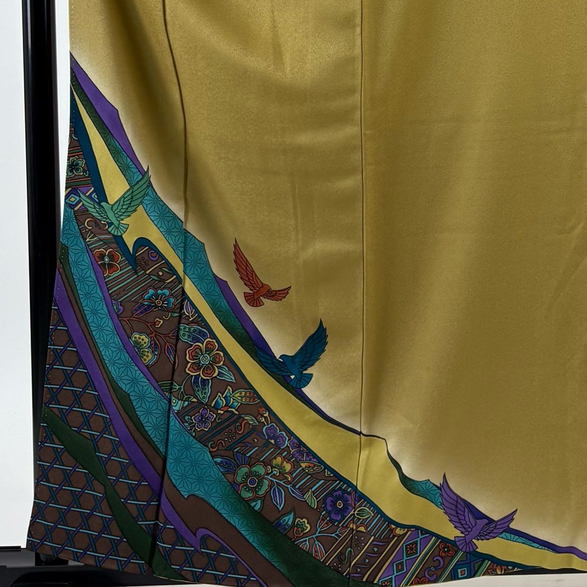 美品】 付下げ 身丈161.5cm 裄丈67cm M 袷 斉藤三才 落款 鳥 草花