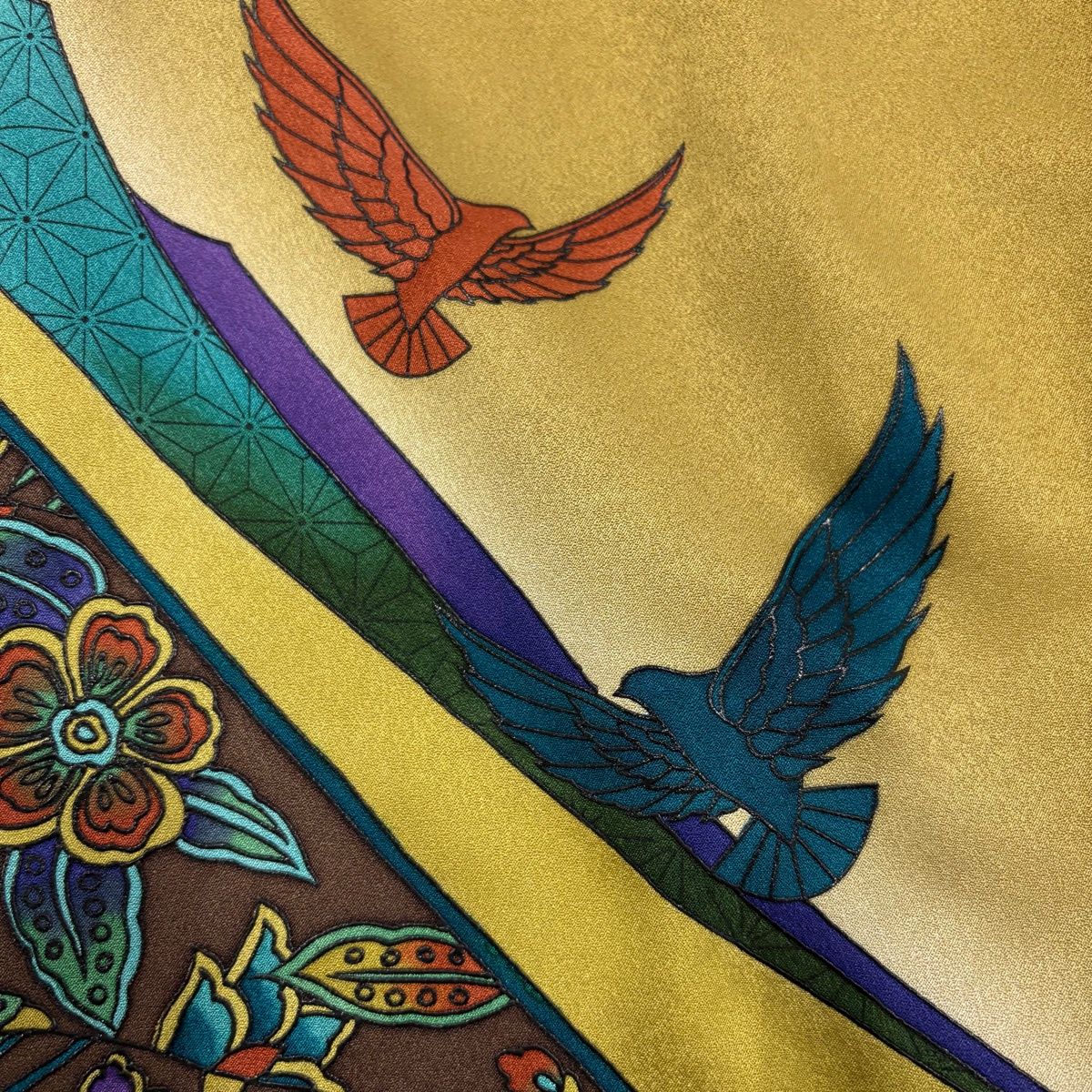 美品】 付下げ 身丈161.5cm 裄丈67cm M 袷 斉藤三才 落款 鳥 草花