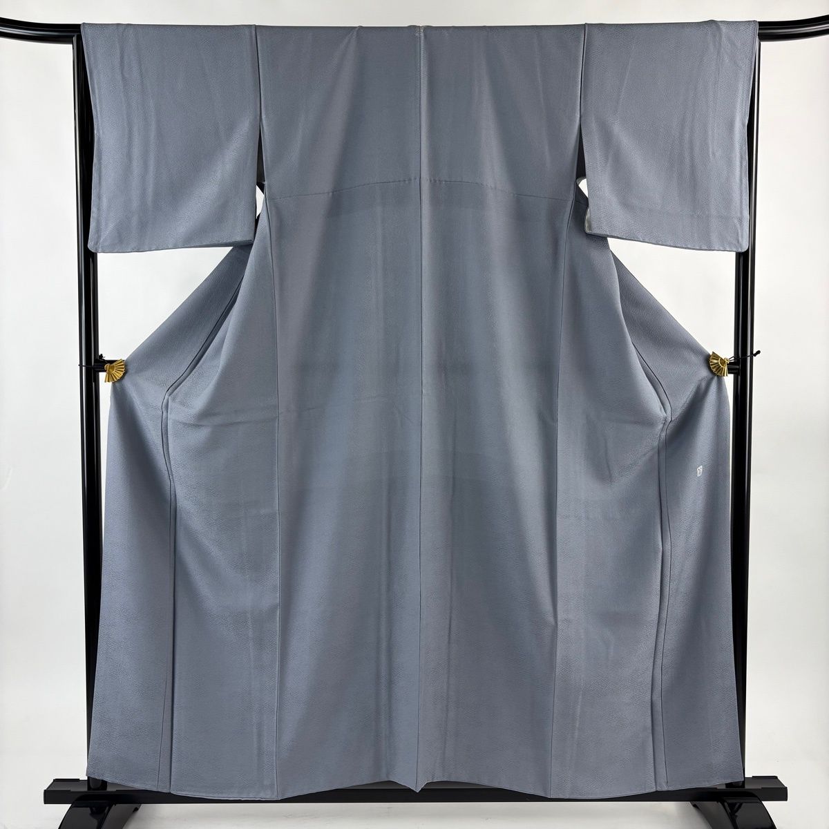 色無地 身丈158cm 裄丈66cm M 袷 百貫達雄 落款 地紋 青灰色 正絹 名品