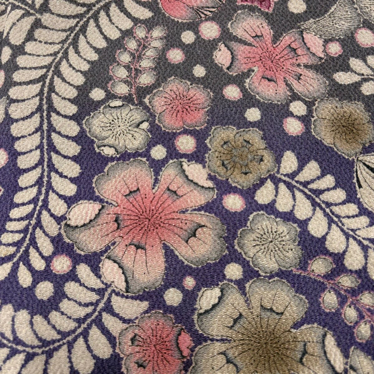 訪問着 身丈154.5cm 裄丈64.5cm M 袷 辻が花柄 縮緬 染め分け 赤紫