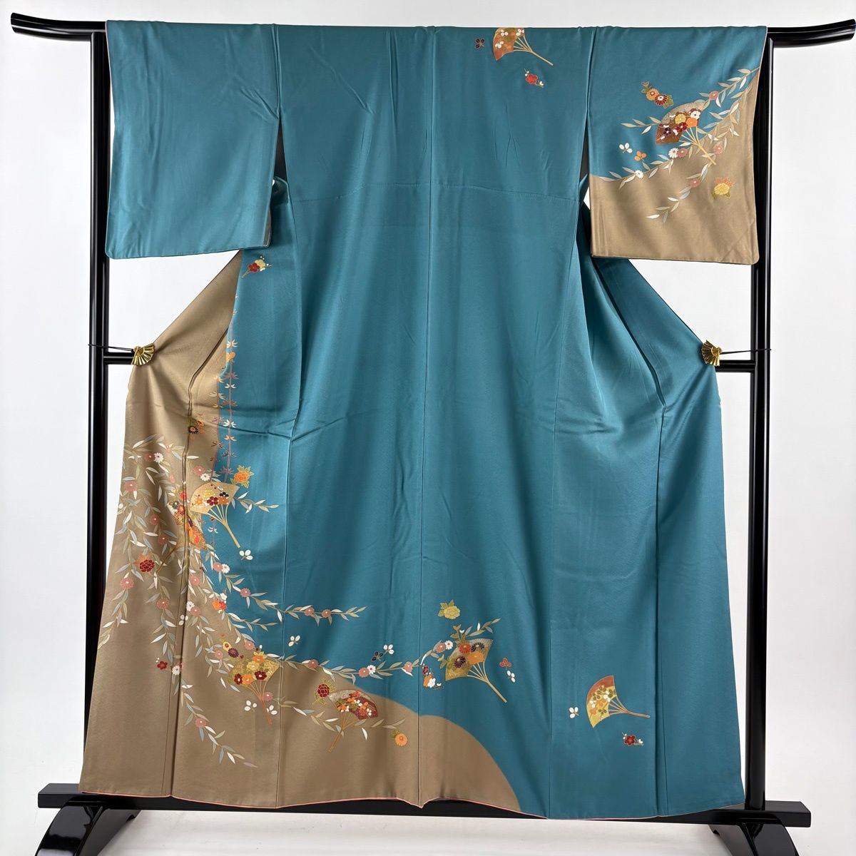 訪問着 美品 秀品 落款 鈴乃屋 鳥 葉と実 金彩 緑 袷 身丈