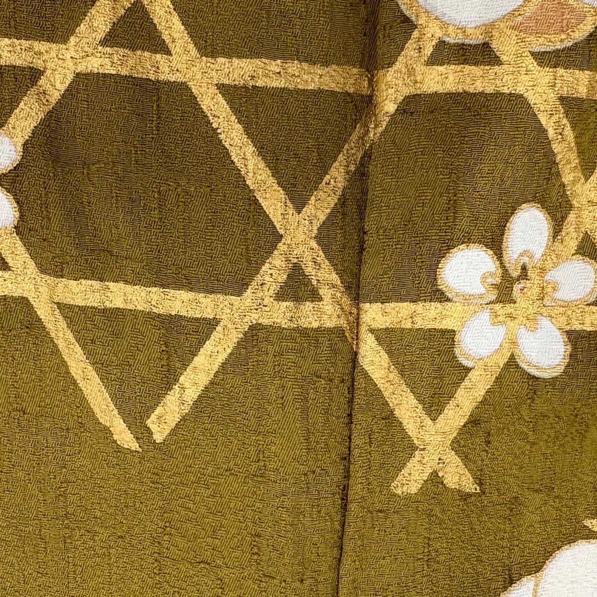 振袖 身丈167cm 裄丈67cm M 袷 蝶 梅 金銀彩 金糸 黄土色 正絹 秀品