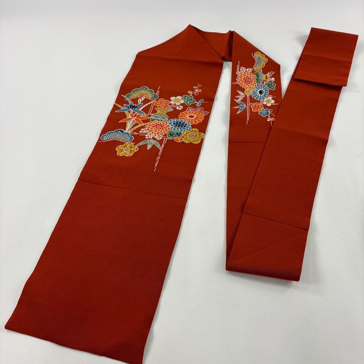 美品】名古屋帯 秀品 松竹梅 菊 縮緬 赤茶 正絹 【中古】 - メルカリ