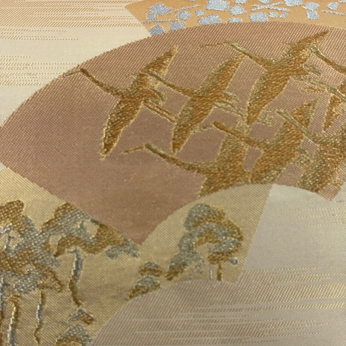 美品】 袋帯 名品 扇面 鶴 金銀糸 箔 金色 六通 正絹 【中古】 - メルカリ