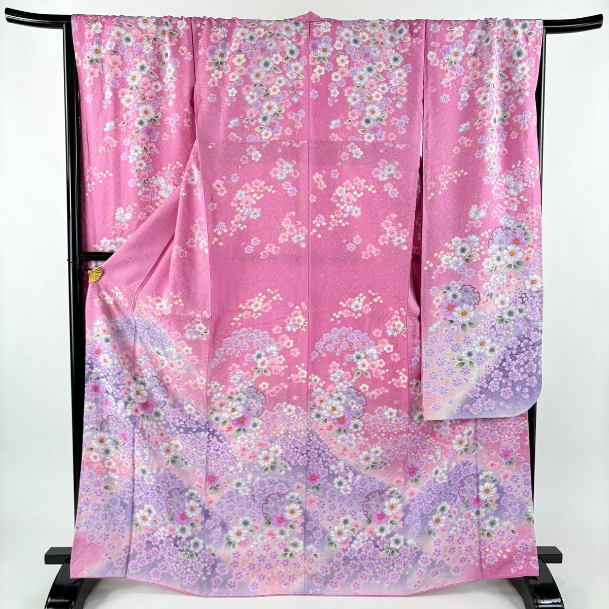 振袖フルセット 身丈175裄67.5 枝垂れ花文様 金彩 逸品 ピンク 成人式 美品】 振袖 身丈168.5cm 裄丈70cm L 袷 雪輪 草花 金通し 金彩 ピンク