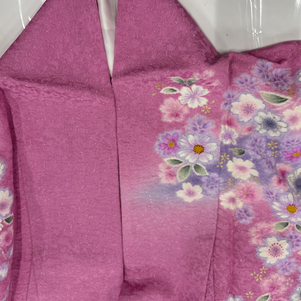 美品】 振袖 身丈168.5cm 裄丈70cm L 袷 雪輪 草花 金通し 金彩 ピンク