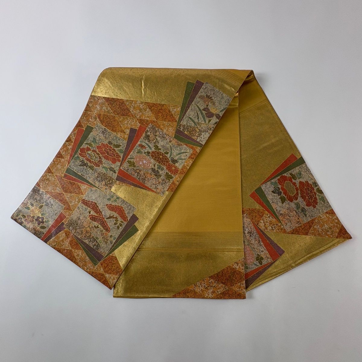 袋帯 美品 名品 草花 箔 螺鈿箔 金色 お太鼓柄 正絹 【中古】 【公式通販】