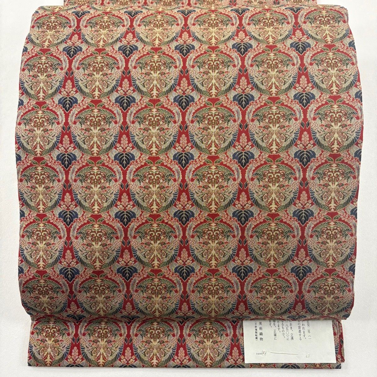 名古屋帯 名品 龍村美術織物 向かい鳳凰と桐 赤茶 正絹 お値下げ中⭕️ 美品】 開き名古屋帯 名品 龍村美術織物 比翼仕立て 桐 鳳凰文 赤 正絹