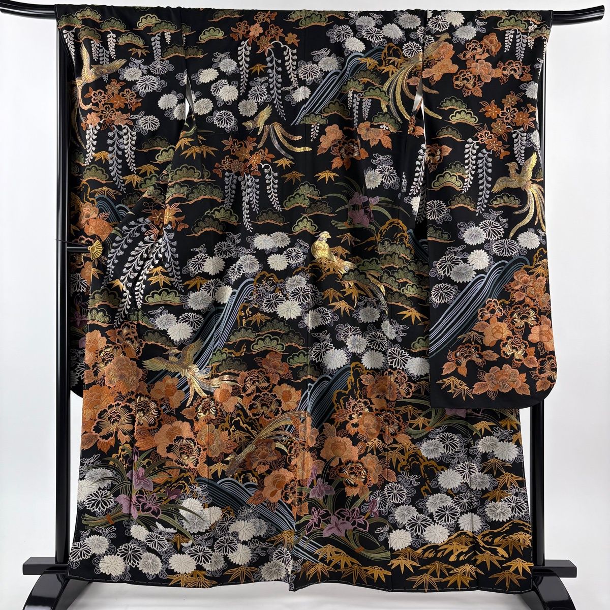 美品】 振袖 身丈163cm 裄丈69cm L 袷 落款 牡丹 鳳凰 相良刺繍 金糸