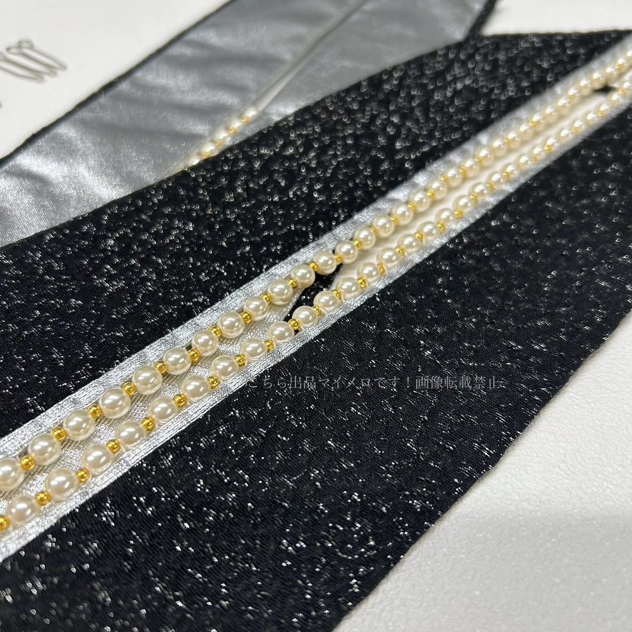 帯締め 帯揚げ 重衿 刺繍半衿4点 白金 パール つまみ細工 パール 水 