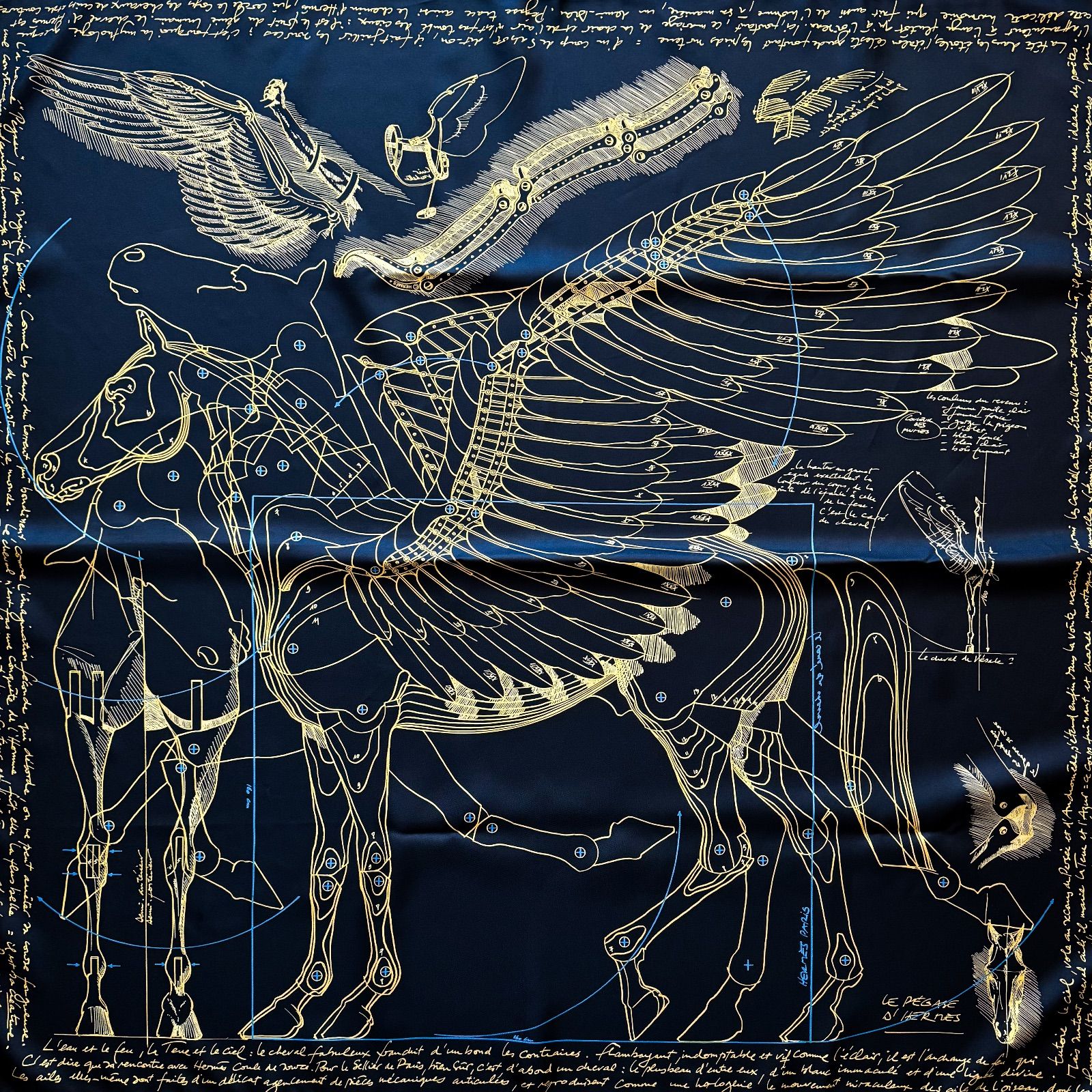 エルメス シルクスカーフ カレ90 エルメスのペガサスカット 黒色 金色 ゴールド