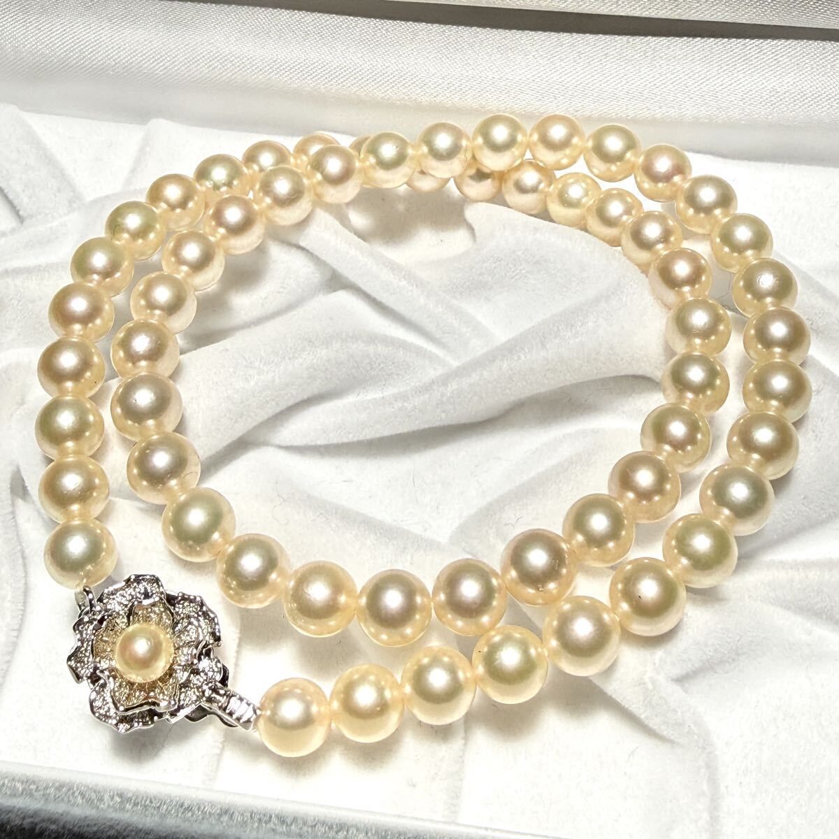 照り◎ ナチュラル アコヤパール ネックレス 6.95〜7.44㎜ 43㎝ 32.6 g 本真珠 リアルパール pearl jewelry necklace SILVER刻印 SS 058