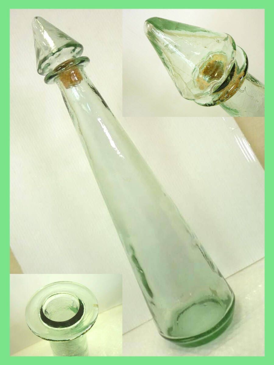 ヴィンテージ スペイン ジーニーボトル 水指 水差し スピリッツ アートガラス リサイクルグラス ガラス 蓋付 オブジェ 置物 コレクター