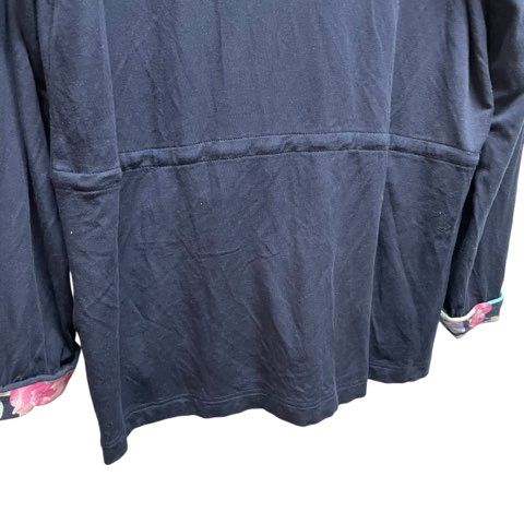 【中古】レオナールスポーツ LEONARD SPORT カーディガン ジップアップ 五分袖 濃紺 ダークネイビー レディース レオナールスポーツ LEONARD SPORT 花柄パイピング カーディガン
