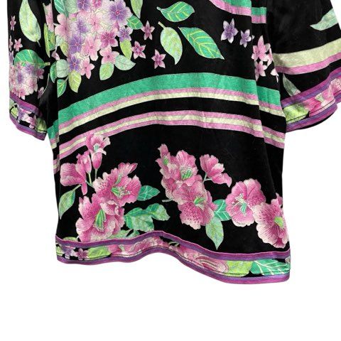 レオナール　LEONARD　ブラウス　花柄　L　綿100 LEONARD レオナール 長袖ブラウス サイズ:LL 花柄 ブラック レディース