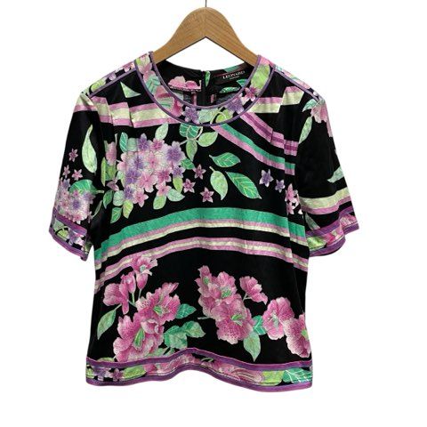 レオナール LEONARD 花柄 総柄 ブラウス トップス プルオーバー 40 Lサイズ相当 ブラック