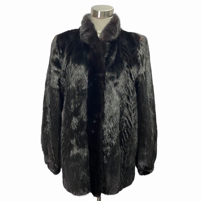 ブラックミンク MINK 毛皮コート リアルファー アウター 11号 L相当